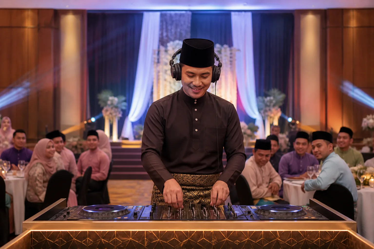 Adegan perancangan acara profesional untuk DJ makan malam tahunan