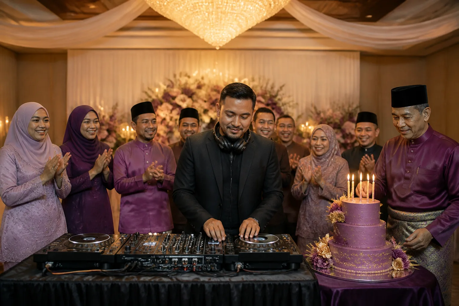 Adegan perancangan acara profesional untuk DJ parti hari jadi