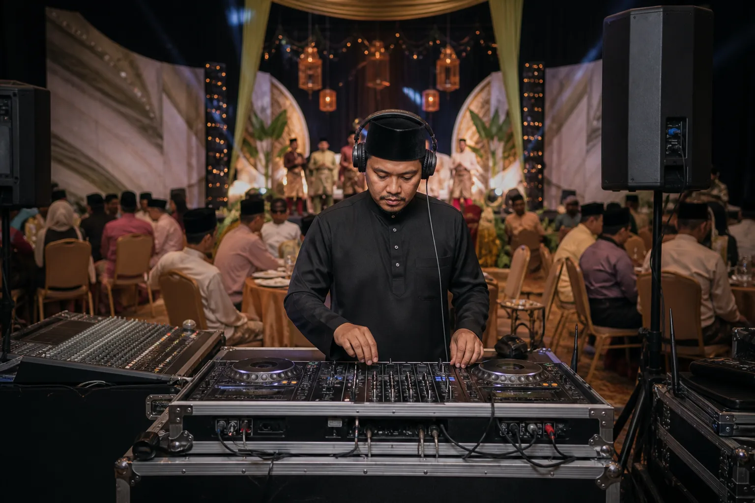 Adegan perancangan acara profesional untuk DJ acara korporat