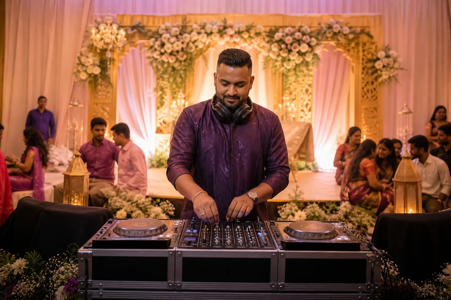 Adegan perancangan acara profesional untuk DJ majlis perkahwinan India