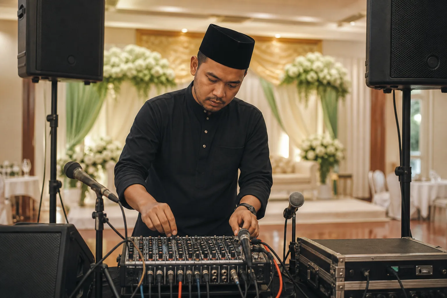 Adegan perancangan acara profesional untuk Perancangan sistem bunyi DJ
